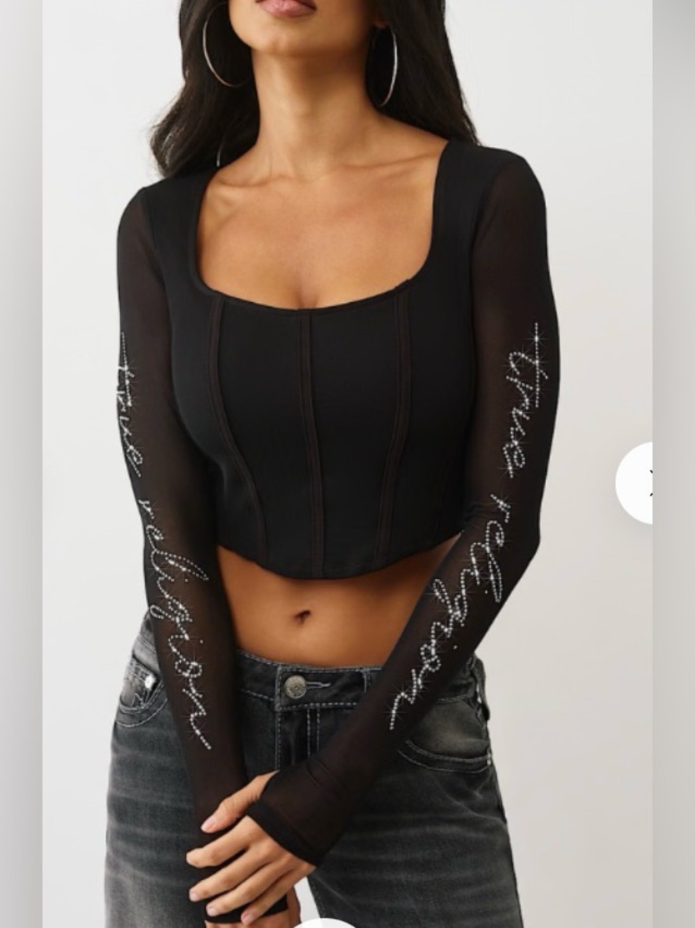 Women’s True Religion Crystal mesh long sleeve top Sz lg